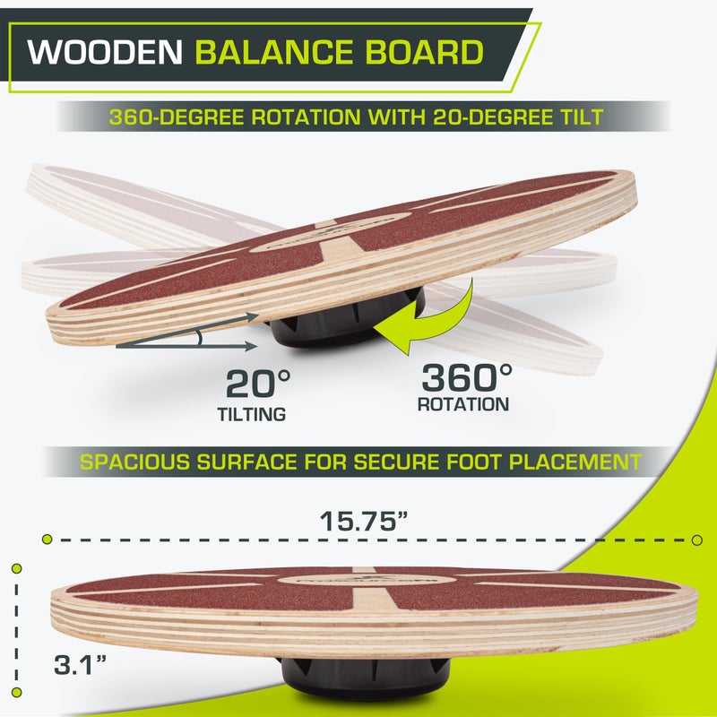 ProsourceFit Wooden Balance Board Non-Slip Wobble Core Trainer 15.75in (39.5cm) Diameter with 360 Rotation for Stability Training, Full Body Exercises, Physical Therapy - Image 2
